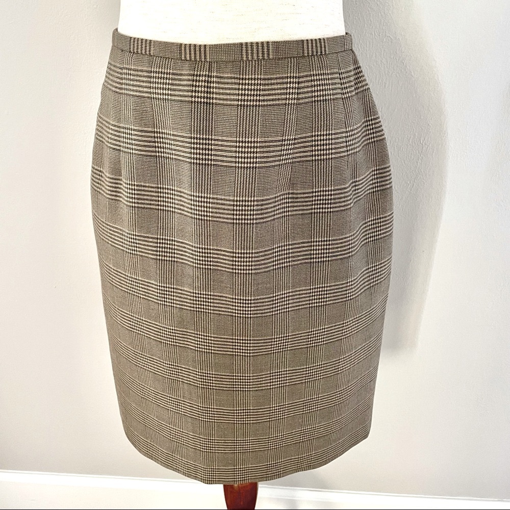 Vintage Wool Glen Plaid Pencil Skirt Size 6